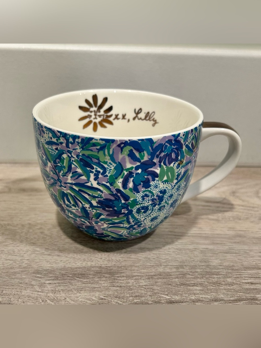 Lilly Pulitzer Blue Purple Floral Coffee Tea Mug Porcelain Ceramic Cup 12 Oz